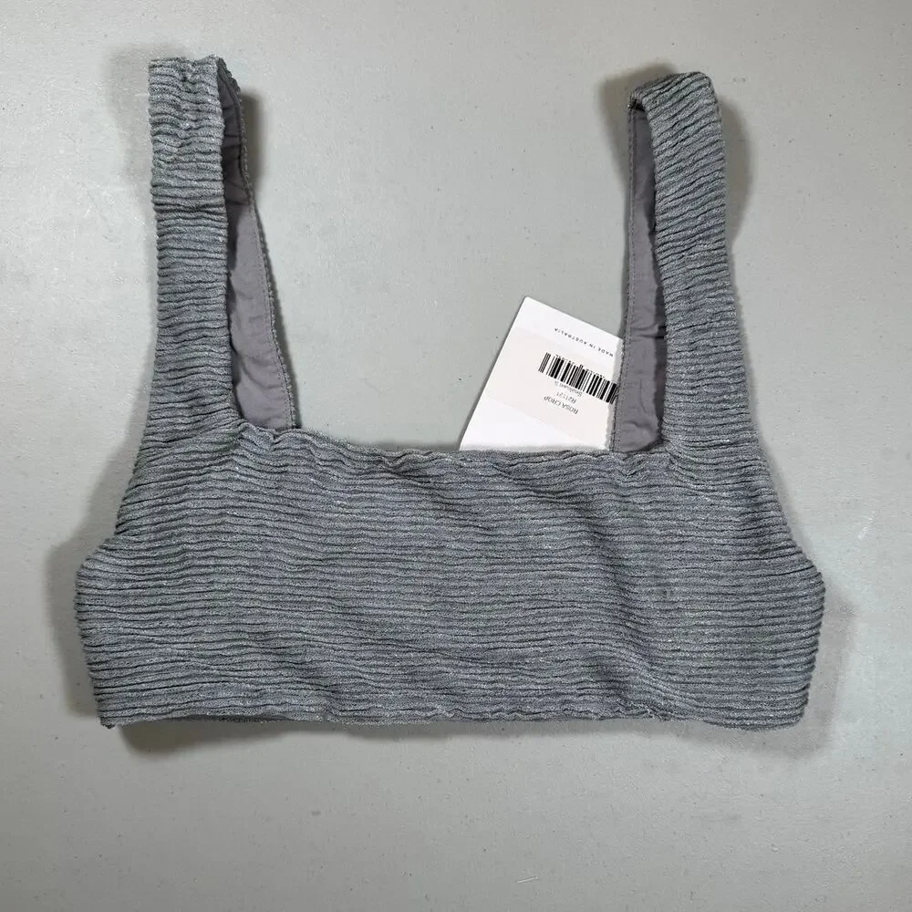 NWT RUMER The Label 3 Piece Bikini Set Gray Ribbed Fabric Size Small